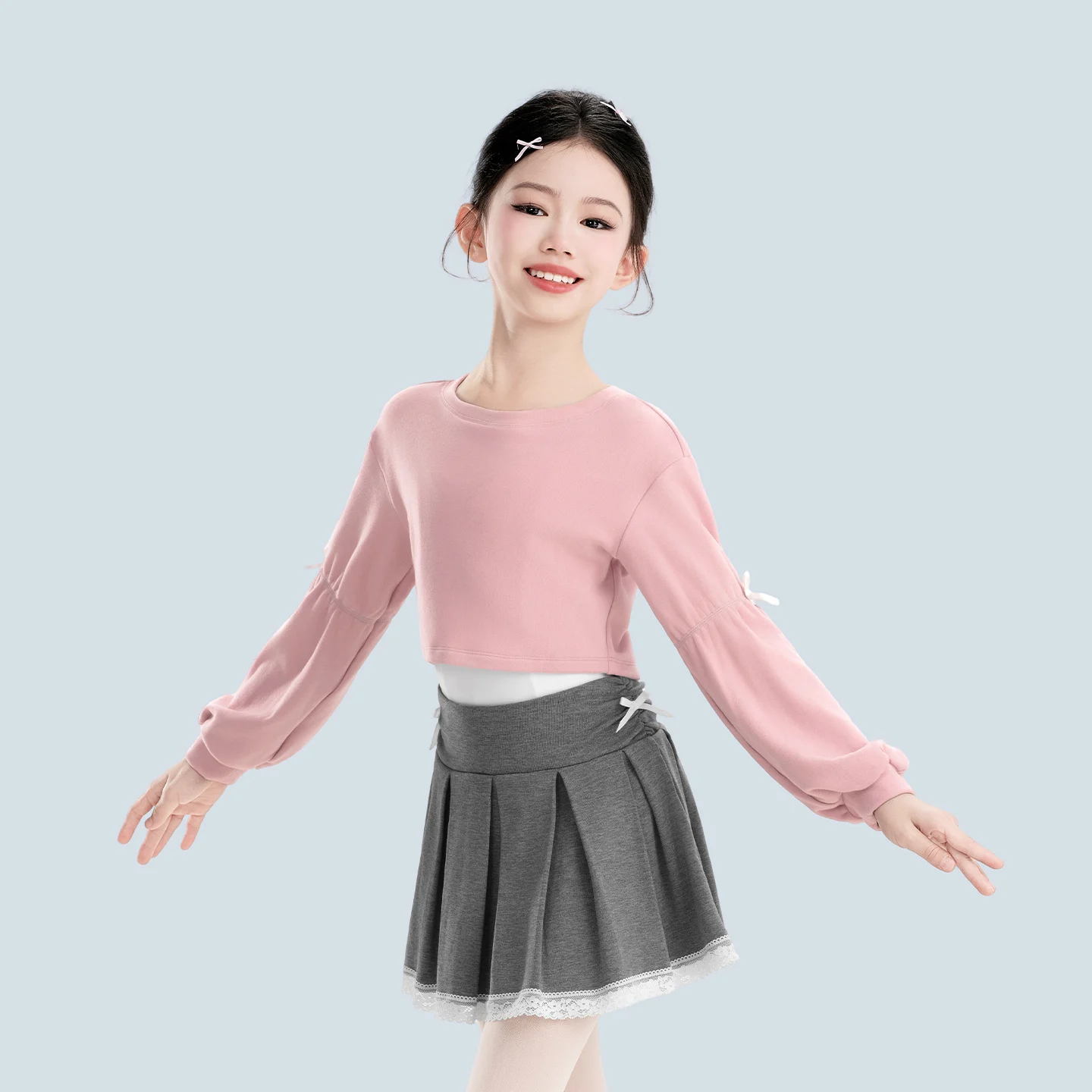 Hauts de danse de Ballet pour filles, col rond, manches lanternes, Costumes d'entraînement de Ballet, automne hiver, hauts quotidiens, chemisier de danse rose