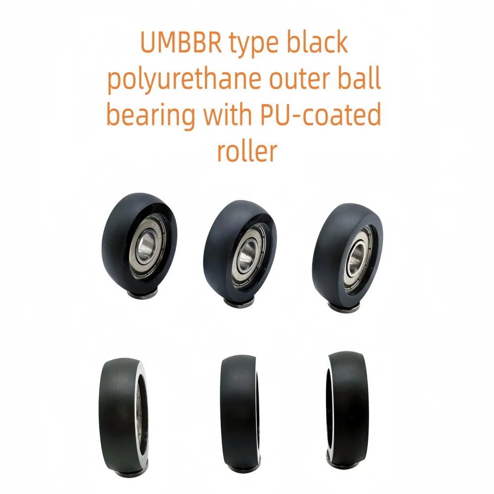 UMBBR Black Polyurethane Coated Roller Bearing PU Arc Glued Wheel Silent Soft Rubber Guiding Wheel for Industrial Use