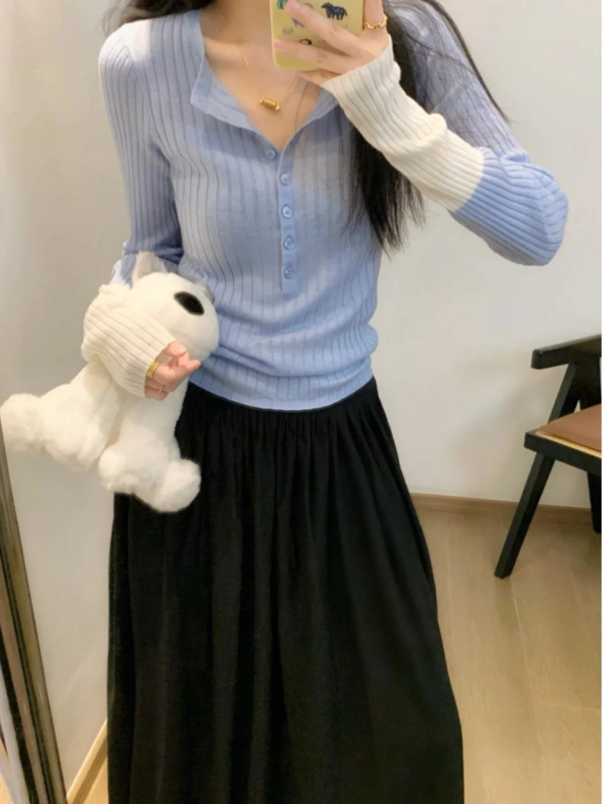 

FlowGaga Design Sensual Sve Color Blo Woolen Knitted Top Gentle Fit Upper Apparel V-Ne Long Sve Regular Length