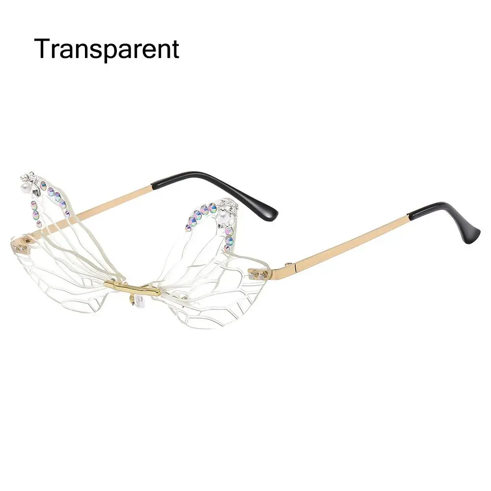 

Women's Fashion Rimless Party Irregular Shades Dragonfly Wing Sunglasses Bling Diamond Sun Glasses