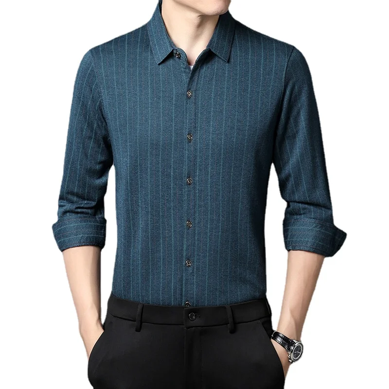 Nieuwe Lente En Herfst Shirt Mannen Business Casual Revers Lange Mouwen Mode Comfortabele Jurk Shirt