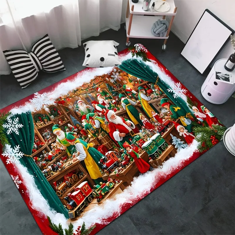 

Christmas-Themed Flannel Area Rug with for Easy Placement Perfect for Home Entrance Kitchen Living Room Ideal Holiday Gift Decor