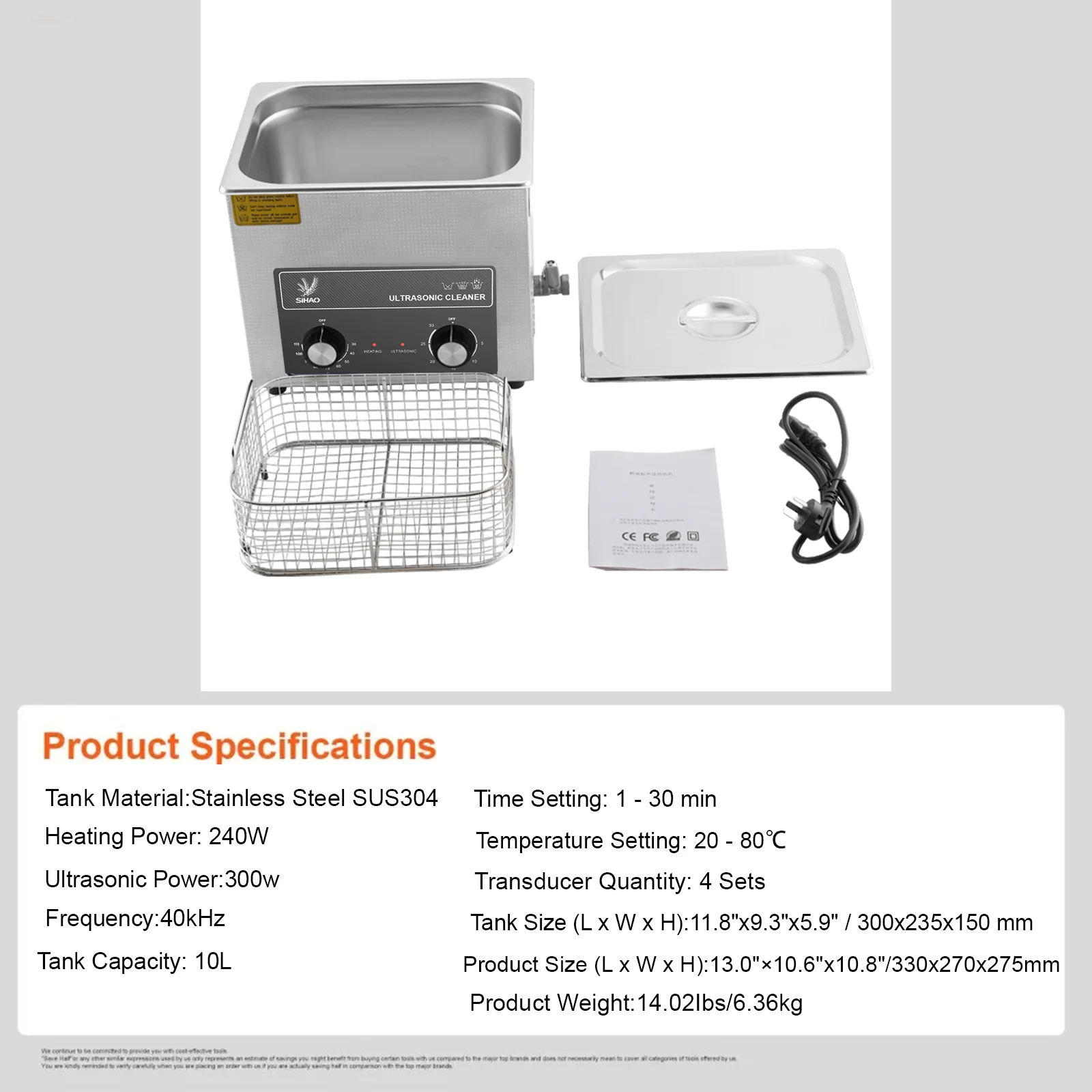 

Ultrasonic Cleaner 40KHZ with Heater And Timer 2-30L Knob Control for Jewelry Eyeglasses Rings Dentures Music Instrument Cleanin
