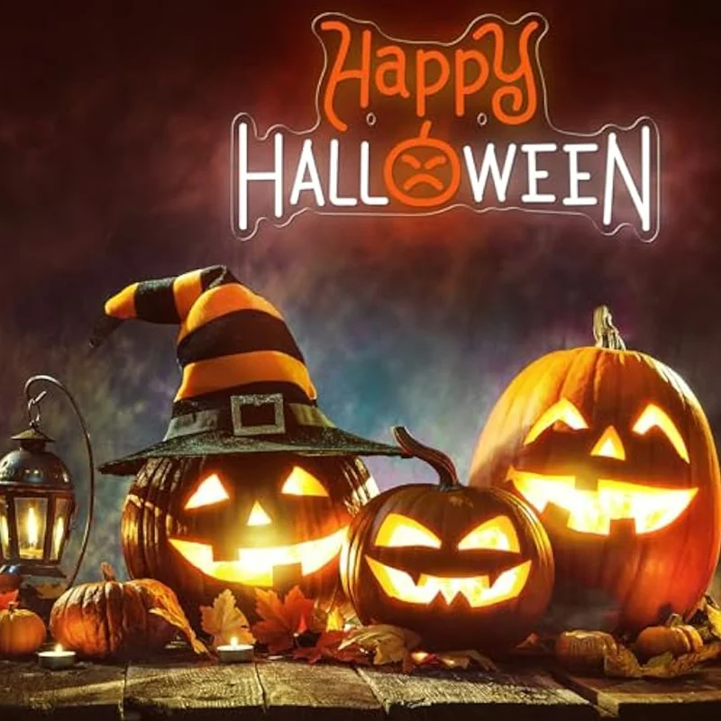 Halloween Pumpkin Neon Sign for Wall Decor Dimmable LED Light Up Sign Bedroom Home Bar Halloween Party Decor Backdrop