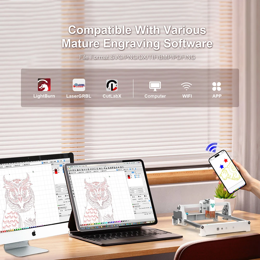 3W 레이저 조각기 CNC 고정밀 휴대용 레이저 조각기 200x150MM 가죽 나무 금속 도그 태그 DIY 절단 도구