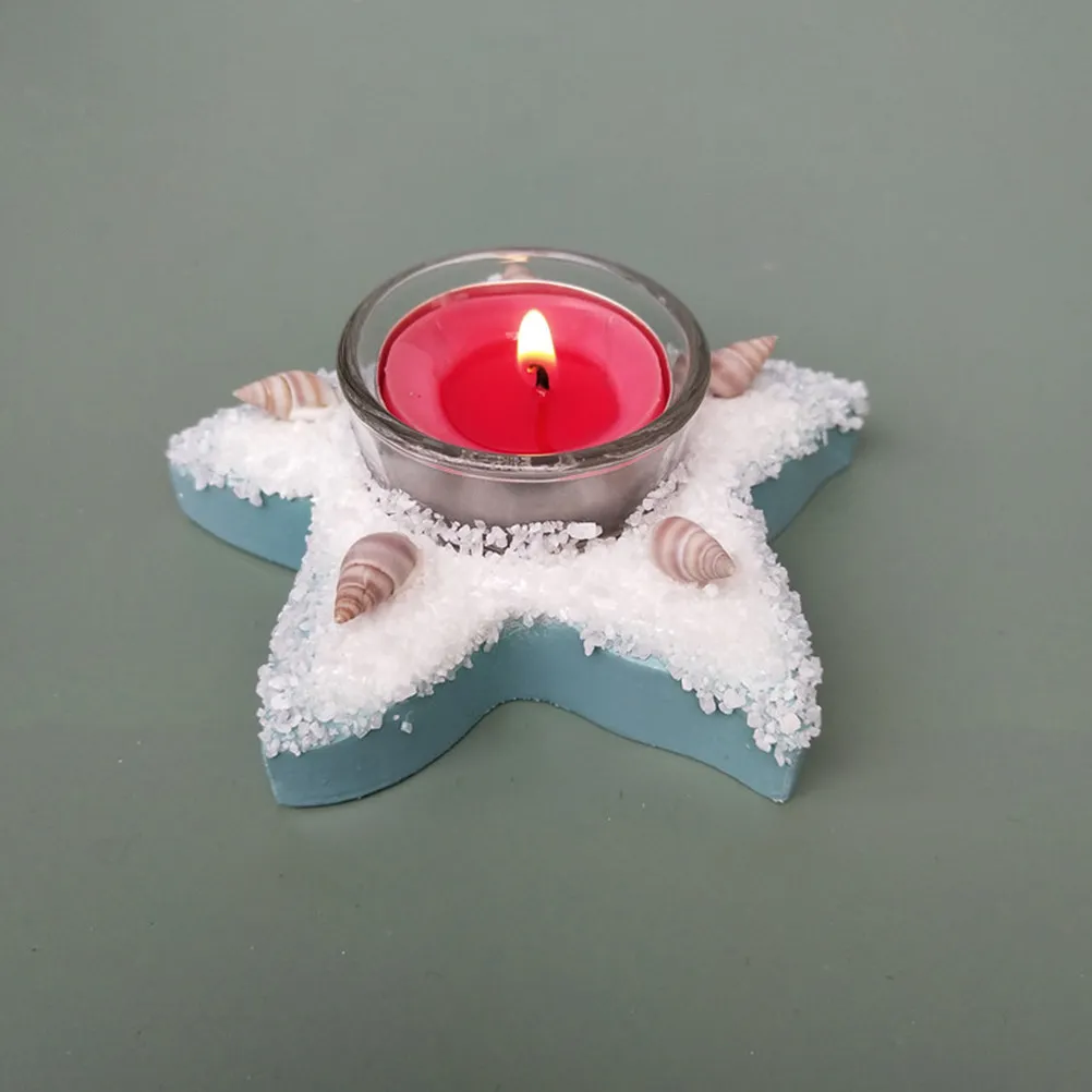 2Pcs Nautical Mediterranean Holders Fish Starfish Shaped Decorative Candlestick Desktop Table Centerpiece Home Accent