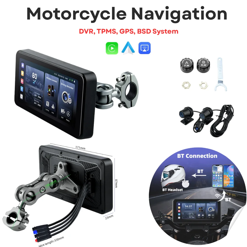 

6.25" Portable Digital Motorcycle Dashboard GPS Navigation Display Screen Wireless CarPlay Moto Android Auto With TPMS BSD