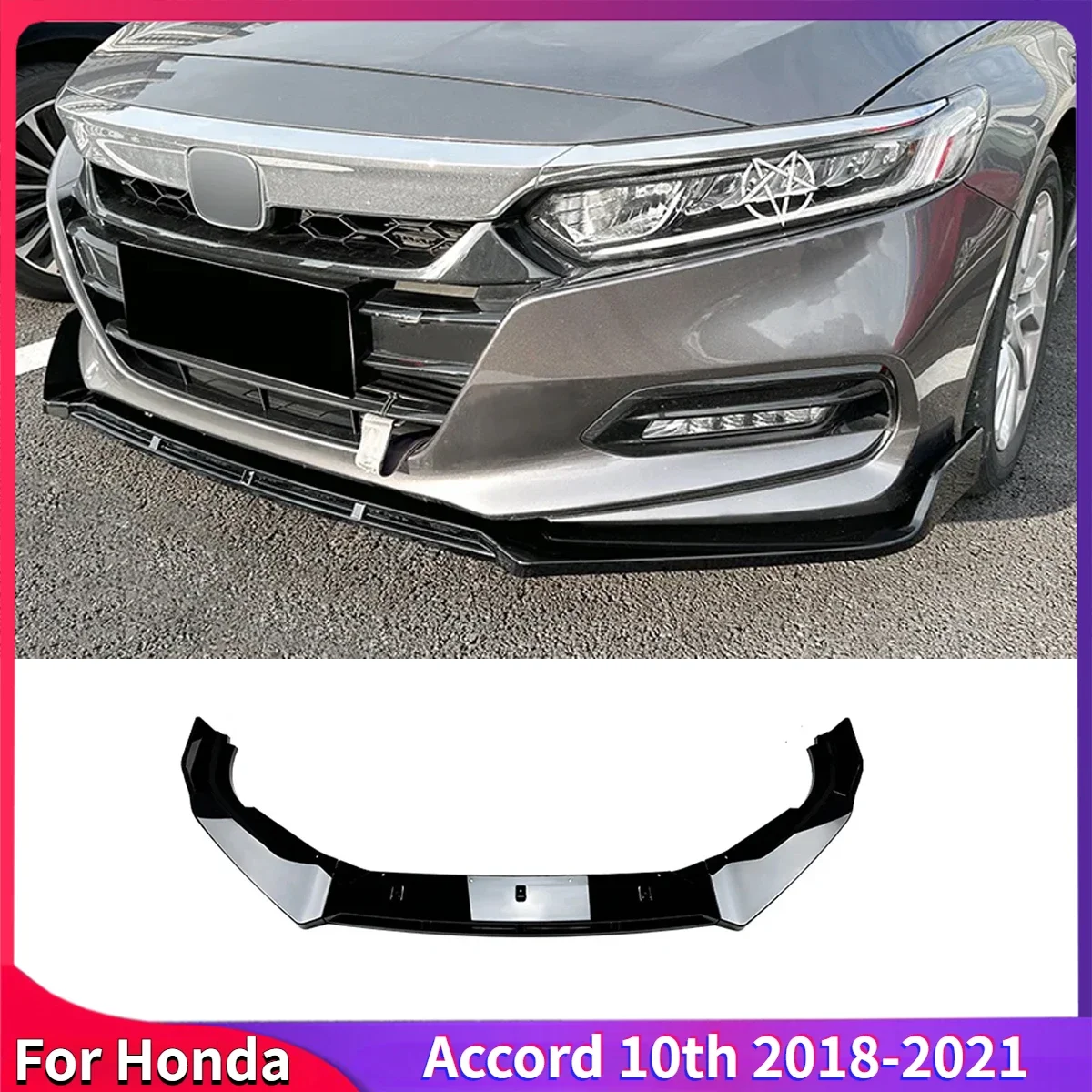 For Honda Accord 10th 2018-2021 Car Front Bumper Lip Spoiler Diffuser Splitters Body Kits Aprons Cover Guard Trim Auto Parts