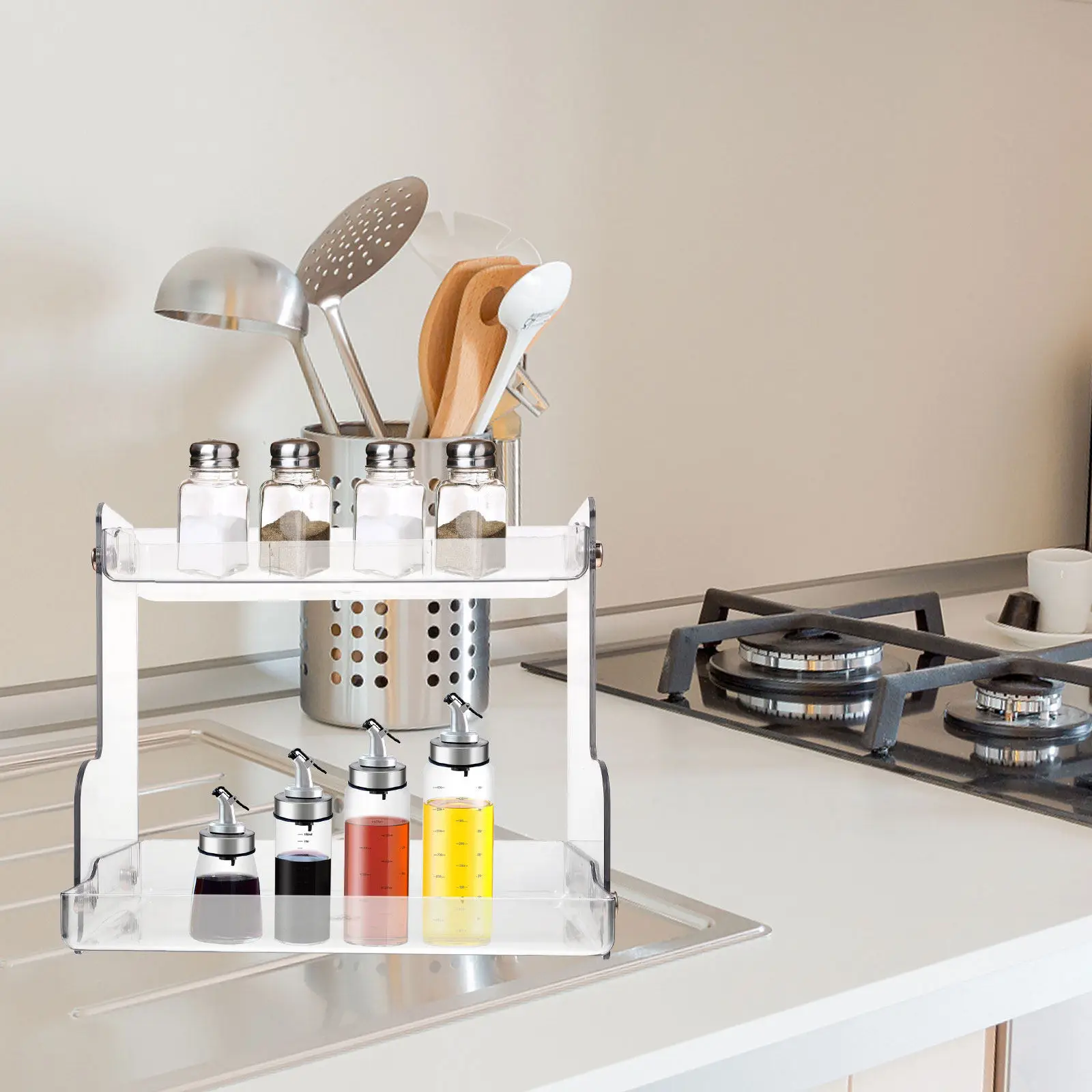 

Органайзер для ванной комнаты: 2-уровневая штабелируемая полка для косметики, уходовых средств, парфюмерии, свечей, полотенец – компактное решение для экономии пространства