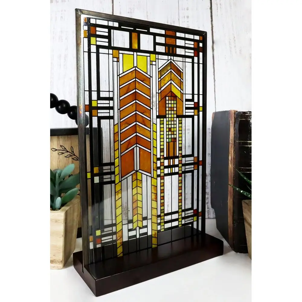 

Lloyd Wright Autumn Sustained Glass Art Metal Hanging Wall Decor Or Desktop Plaque Susan Lawrence House Window Architectural Hom