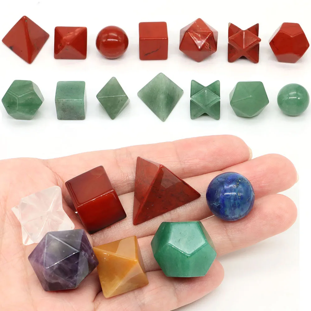 7Pc Sacred Geometric Stones Platonic Solids Crystal Geometry Set With Merkaba Star for Meditation Chakra Healing Energy Gemstone