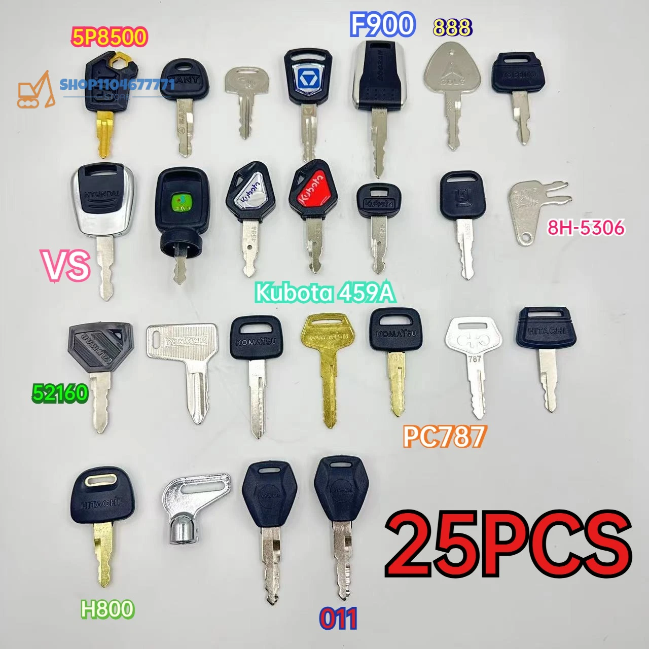 25pcs Excavator Keys for Cat for Yanmar 52160 key for Doosan for Sany for Komatsu for Kubota Hyundai for F900/H800/777/888 Key