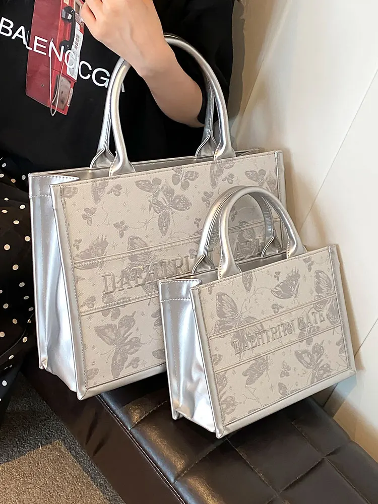 

Ele Embroidered Tote Bag Women's 2024 New Faion Handbag Large Capaci Single oulder Commuter Bag Soft PU Leather