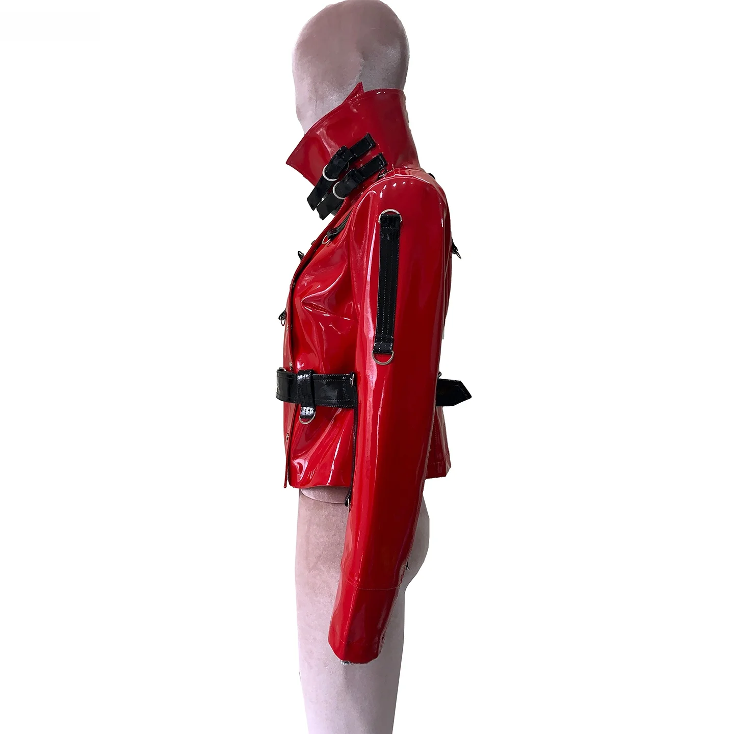 Nerazzurri Punk Style Short PU Jacket Color Block Street Fashion Shoulder Length Stand Collar Zipper Closure Women's Coat