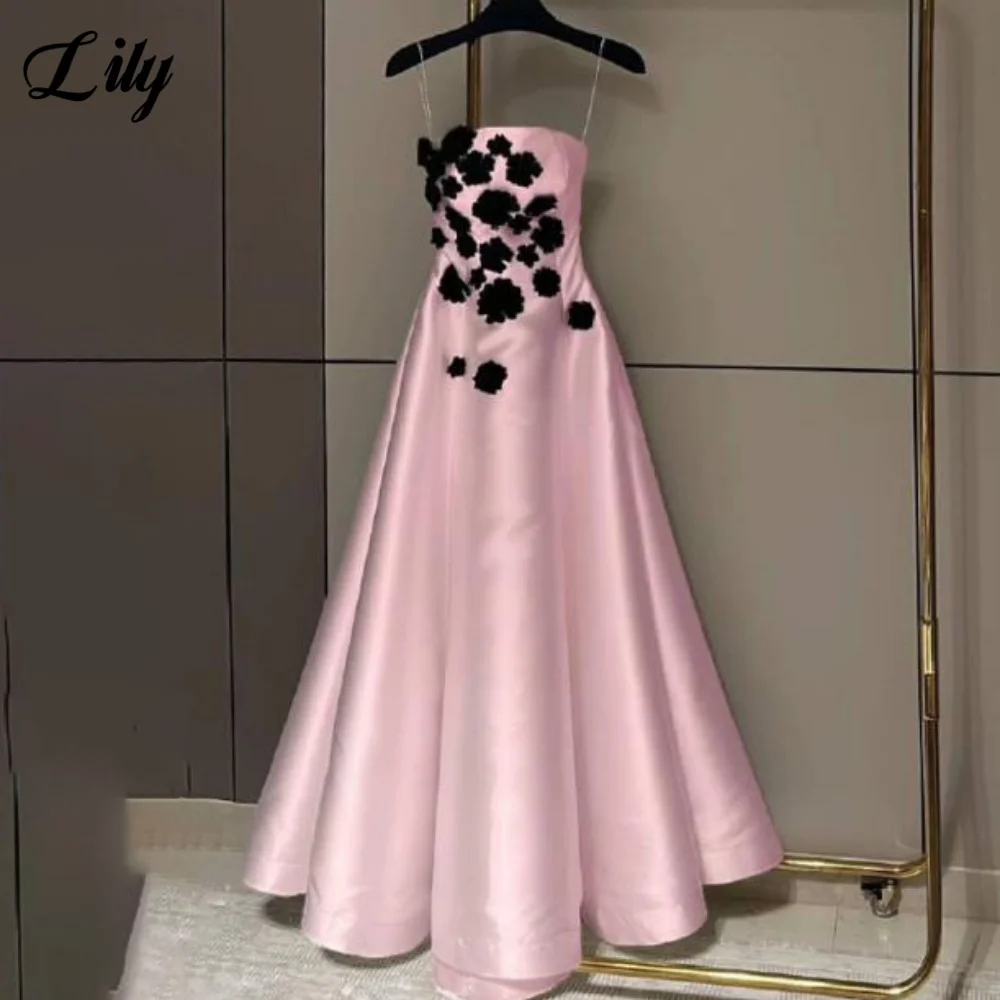 

Розовое вечернее платье с лилией, платье для выпускного вечера без бретелек, аппликации, трапециевидное свадебное вечернее платье с цветочным принтом, корсет сзади, robes de soirée по индивидуальному заказу