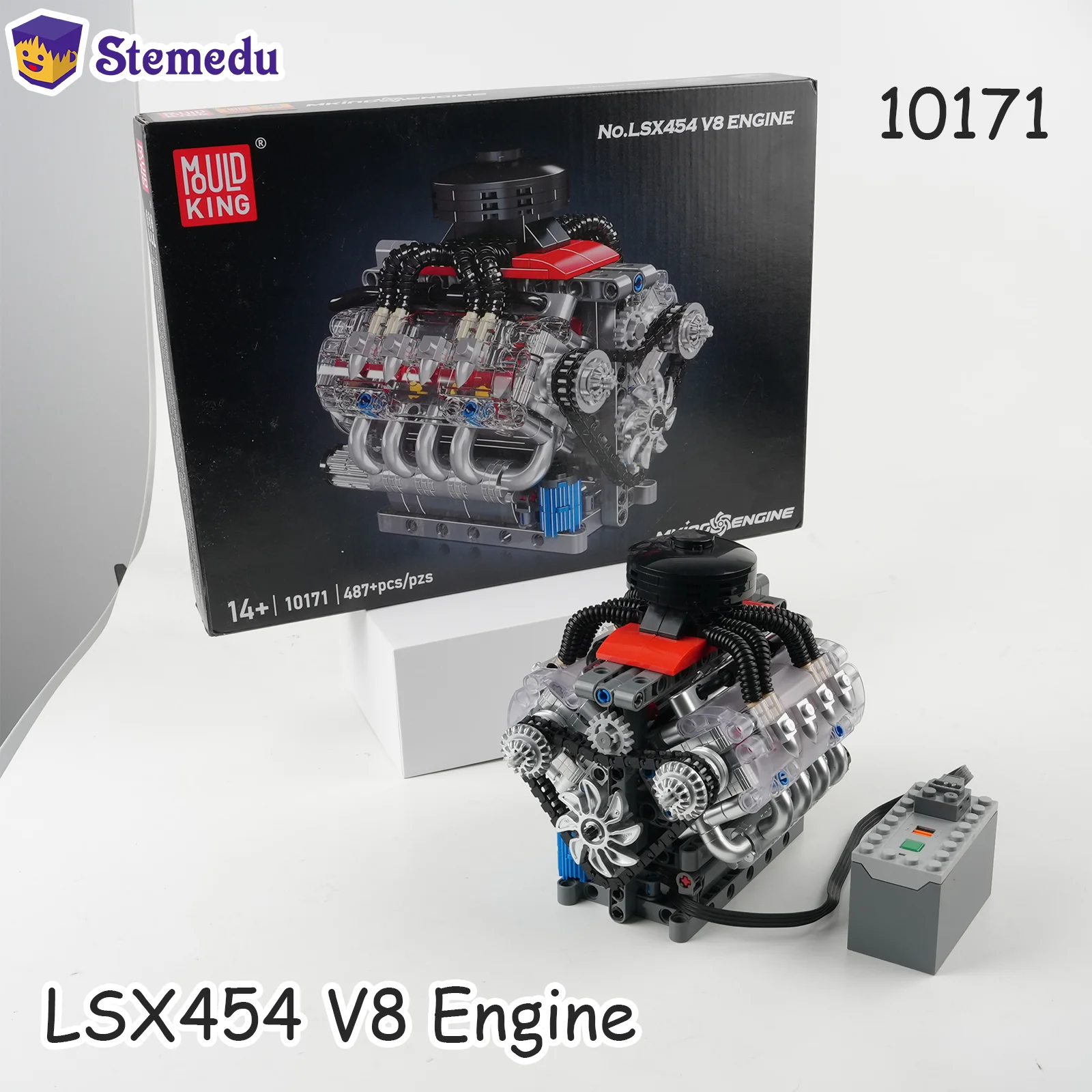 

487 деталей MOULD KING 10171 Техническая модель двигателя LSX454 V8 с моторизацией, конструктор, игрушки из кирпичиков, подарок для детей