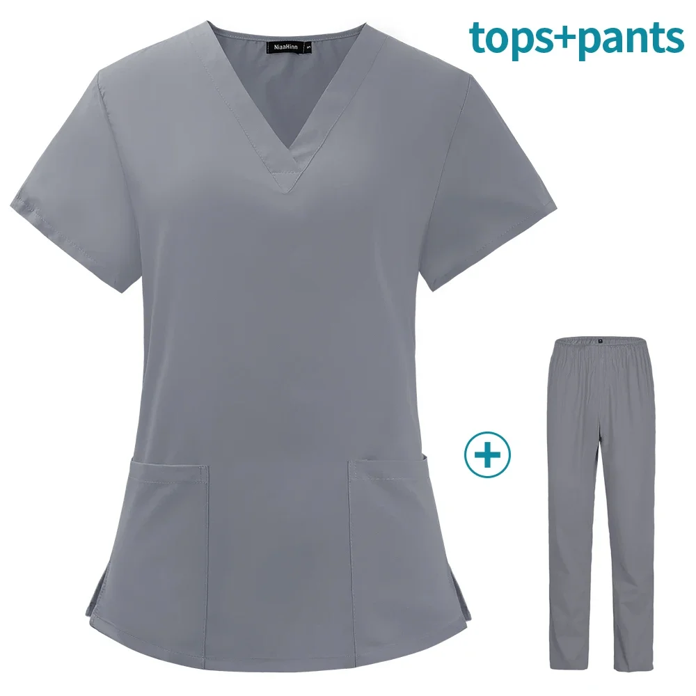 Uniformes médicos leves para mulheres Conjuntos de esfrega finos, Tops e calças Spa Terno de salão de beleza Clínica odontológica Pet Workwear Uniformes Roupas