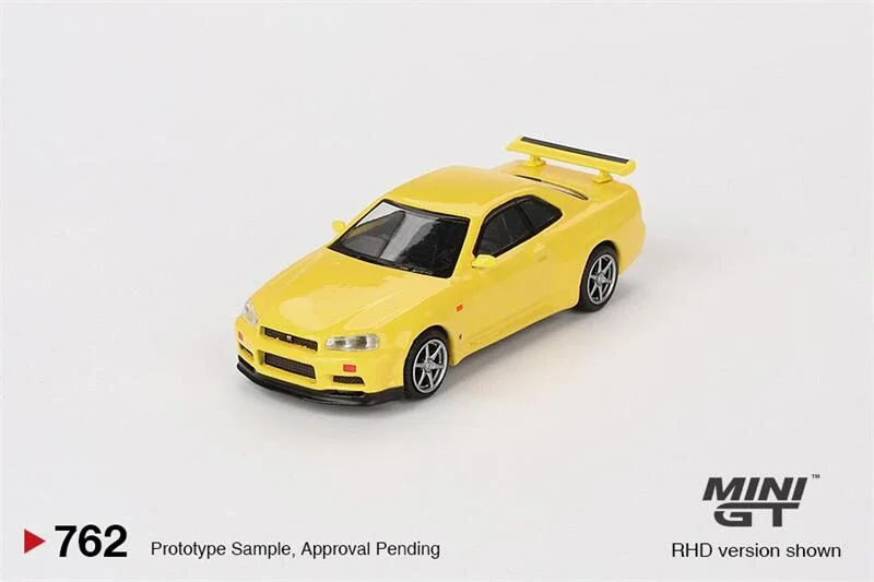 MINI GT 1:64 Skyline GT-R (R34)  V-Spec  Lightning Yellow Diecast Model Car