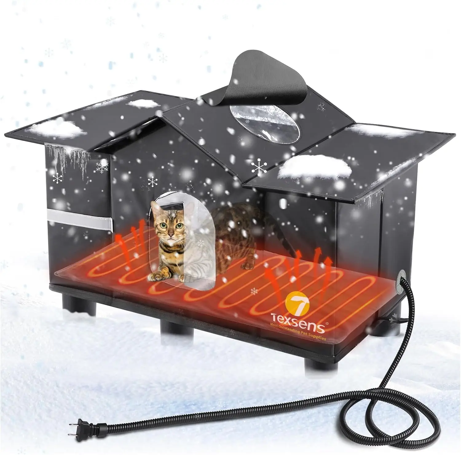 

Heated Outdoor Cat Shelter with Roof Window & Cozy Cushion - Weatherproof for Stray/Feral Cats