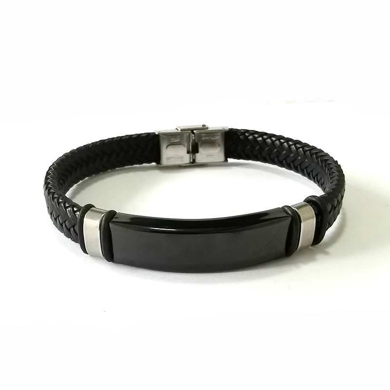 10mm Custom Text Name Logo 16 shares Leather Bracelet Stainless Steel Bracelets For Women Men ID Bracelet