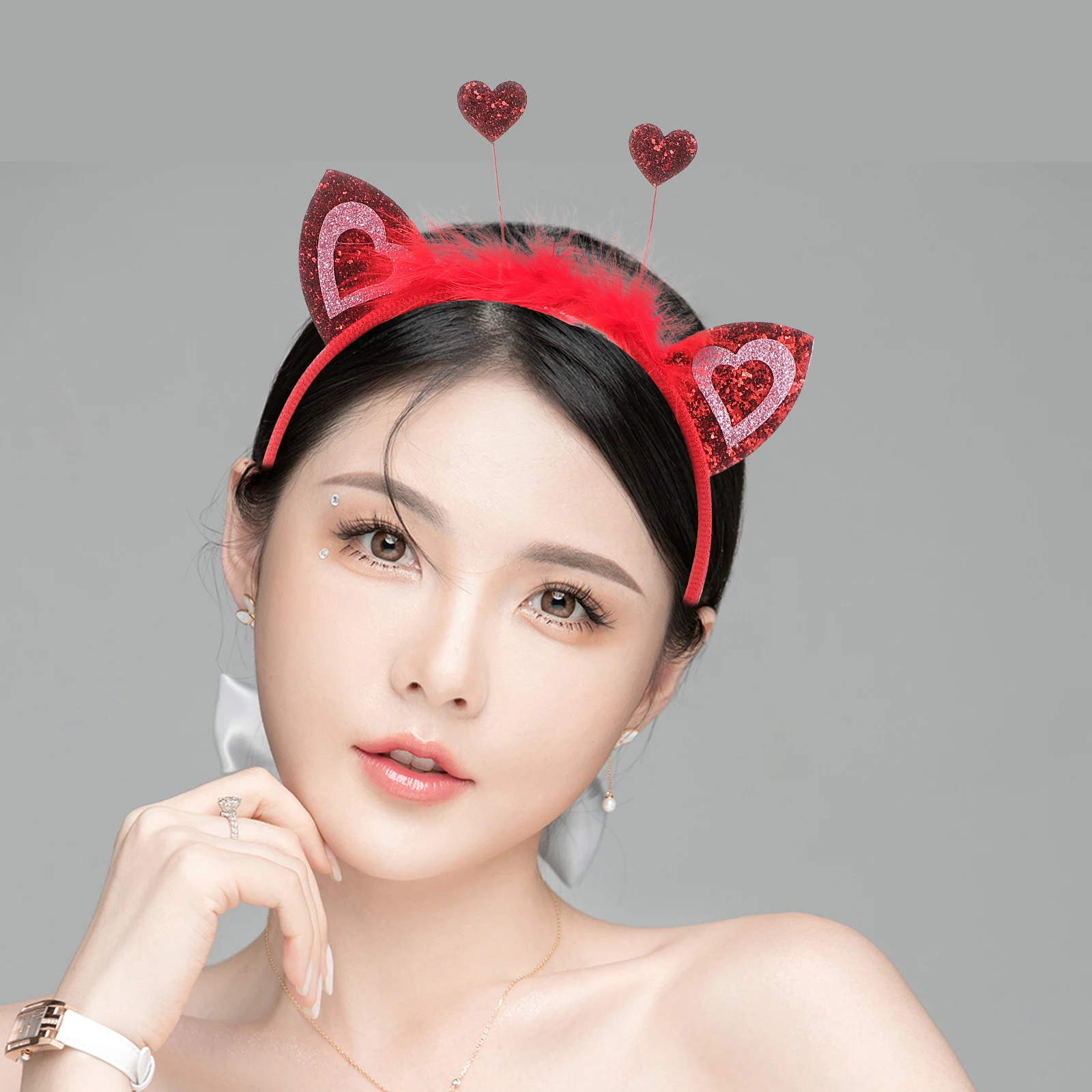 

Valentine Heart Headb s Romantic Red Heart Design Wedding Party Hair Accessories Sequin Love Shaped Holiday Photoshoot