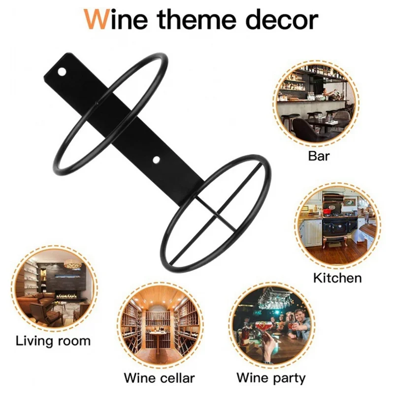 【ADORN】Office Home Kitchen Bar Wine Rack Cabinet 6Pcs Wall Mounted Metal Hanging Black Metal Easy To Install