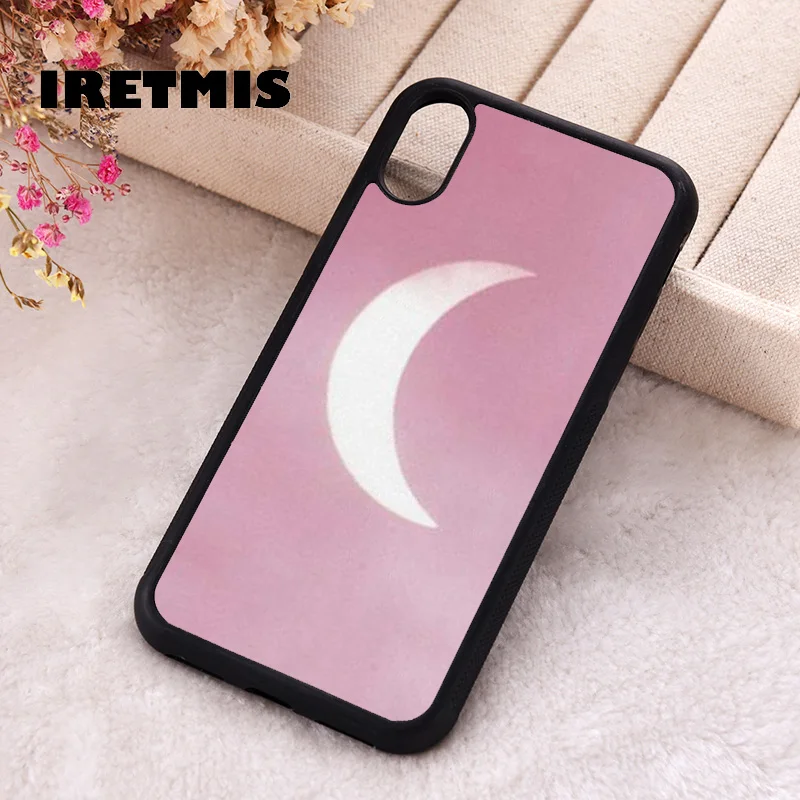 Iretmis phone cover cases for iphone 6 6S 7 8 Plus X Xs Max XR 11 12 13 MINI 14 15 Pro Soft Silicone Rubber Pink Moon