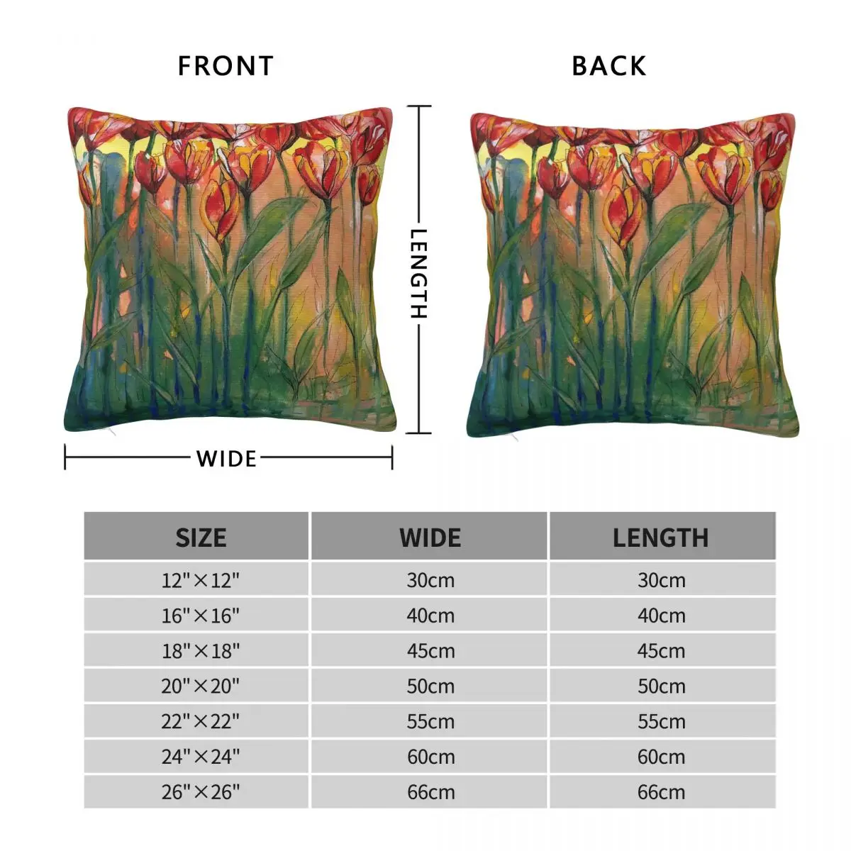 Dancing Tulips Square Pillowcase Polyester Linen Velvet Printed Zip Decor Throw Pillow Case Car Cushion Cover