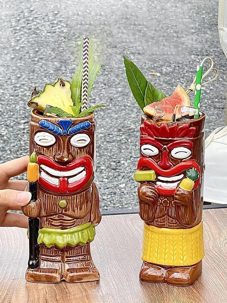 Funny Shape Hawaiian Tiki Mug Creative Cocktail Cup Frosted Ceramic Wine Glass Drink Glass Cup Bar Utensils