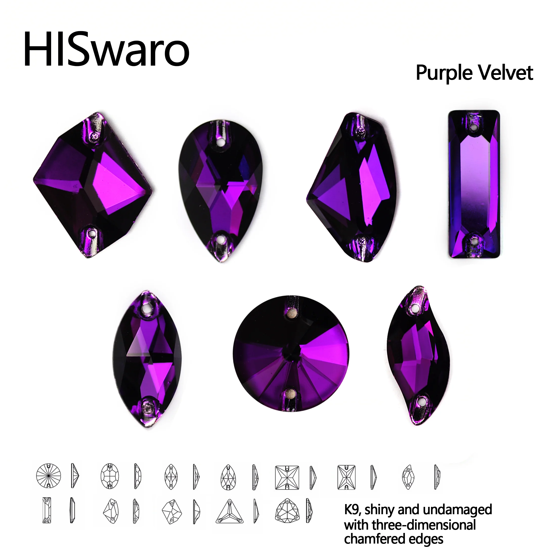 

HISwaro Purple Velvet Cosmic Triangles Drop Rivoli Sew On Rhinestones for Garment Wedding Dress Flat Back Shiny Sewing Crystals