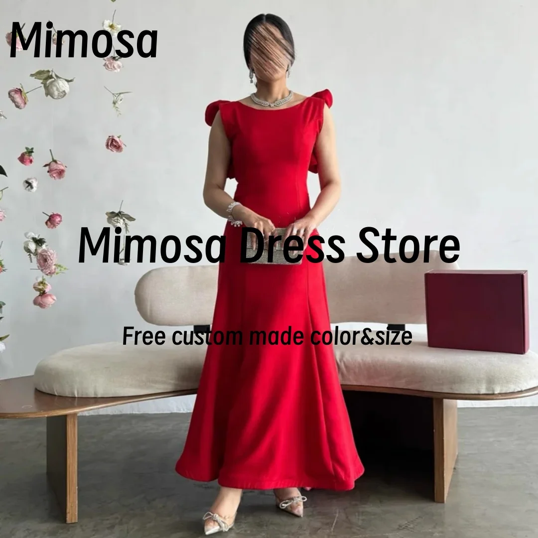 

Mimosa Scoop Neck Prom Dresses with Flowers Sexy Backless Vestidos De Gala Party Dress Satin Bespoke Evening Gowns Customized