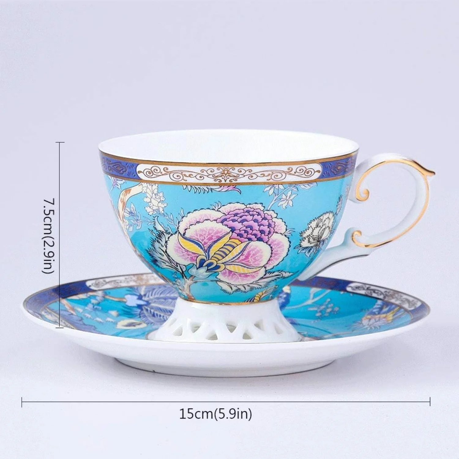 Luxury Bone China Coffee Cup and Saucer Set - High-end British Afternoon Tea Cup with European Ceramic Flower Design for Coffee,