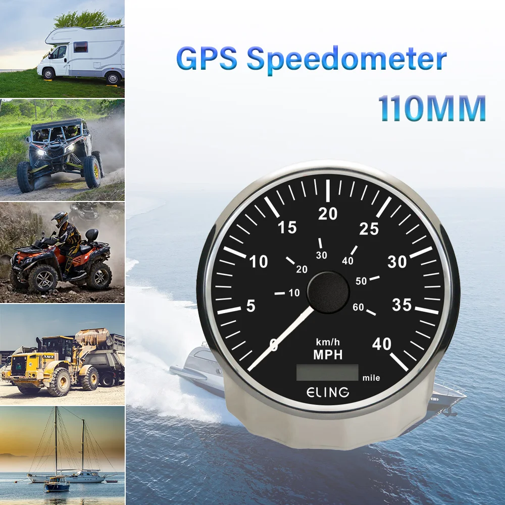 ELING 110mm GPS Speedometer 0-40MPH 0-80MPH 0-160MPH Odometer with Red Yellow Backlight 12V 24V for Car Trucks Yachts