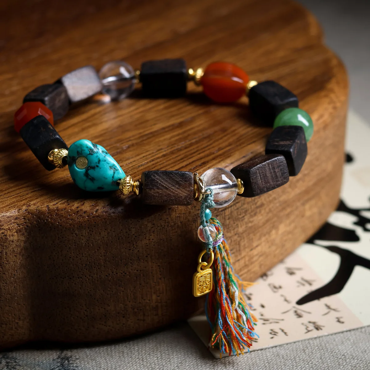 Dalakan Square Beads with Natural White Crystal Wenwan Bracelet Magnesite Turquoise Chinese Style Bracelet Jewelry Gifts