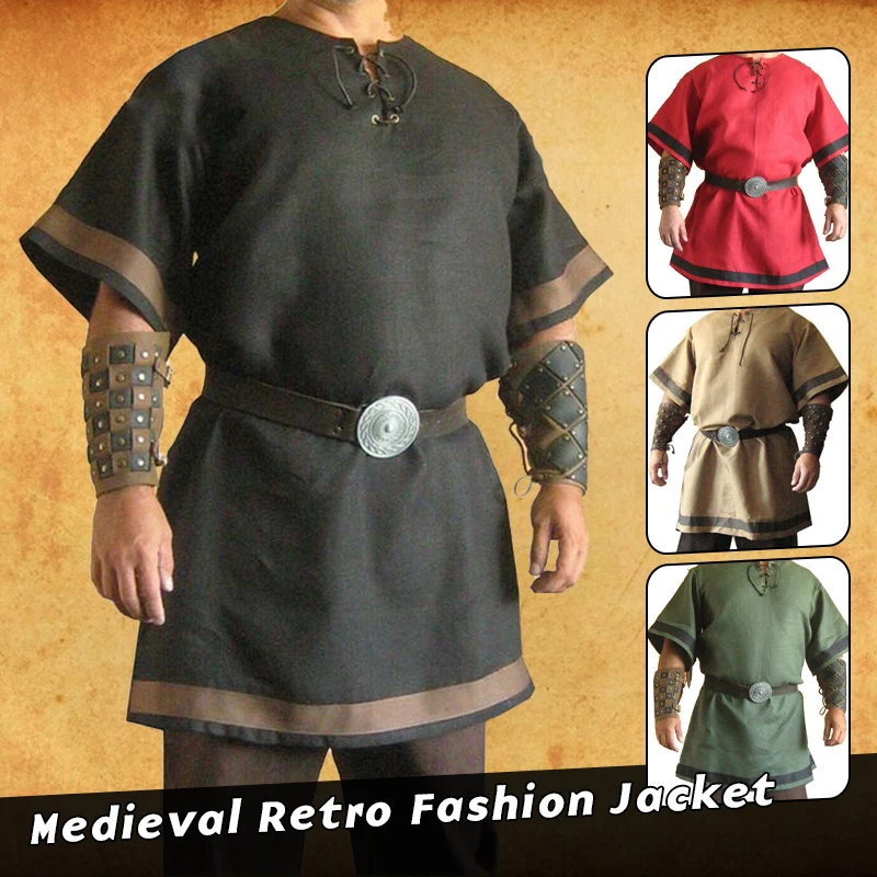 

Medieval Vintage Tops Renaissance Viking Warrior Knight LARP Costume Adult Men Nordic Army Pirate Tunic Shirts Halloween Cosplay