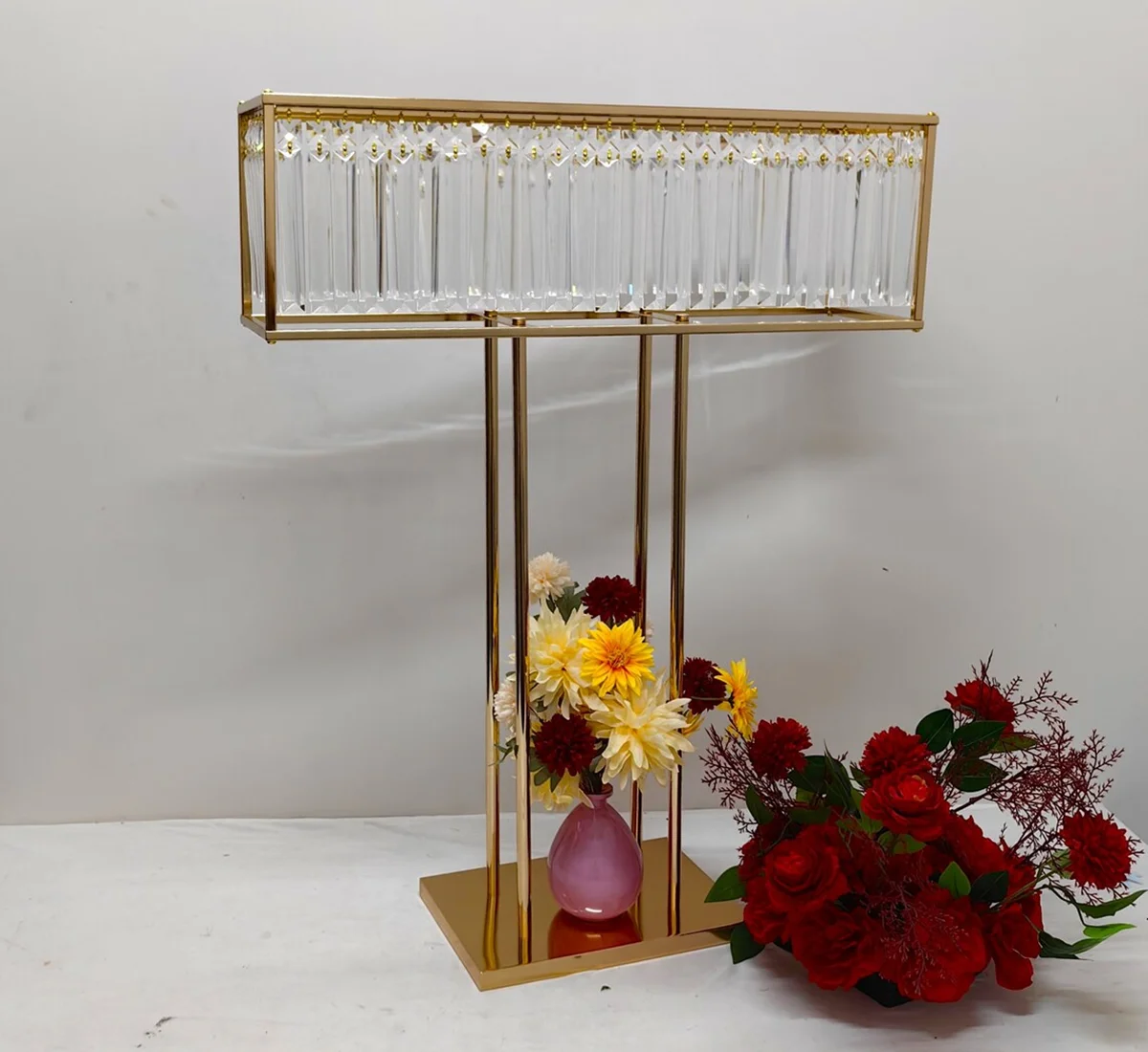 crystal Flower Rack for Wedding Center, Main Table Decoration, Road Lead, Electroplated Gold, , Party Event