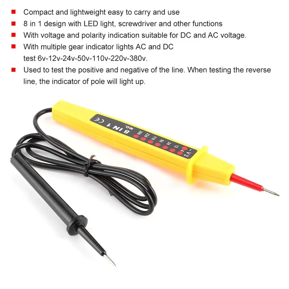 New 8-In-1 Voltage Tester AC DC 6-380V High Sensitivity Test Pen AC DC Tester for Auto Car Electrical Testing