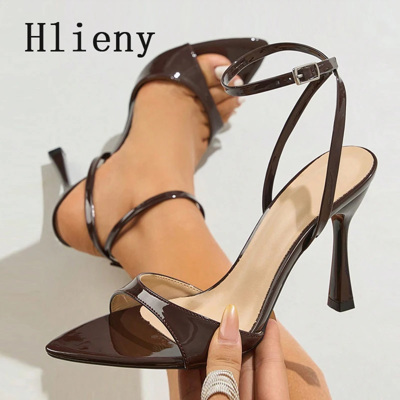 

Hlieny Sexy Pointed Toe Women Sandals Ladies Thin High Heels Fashion Patent Leather Ankle Buckle Strap Shoes Zapatos De Mujer