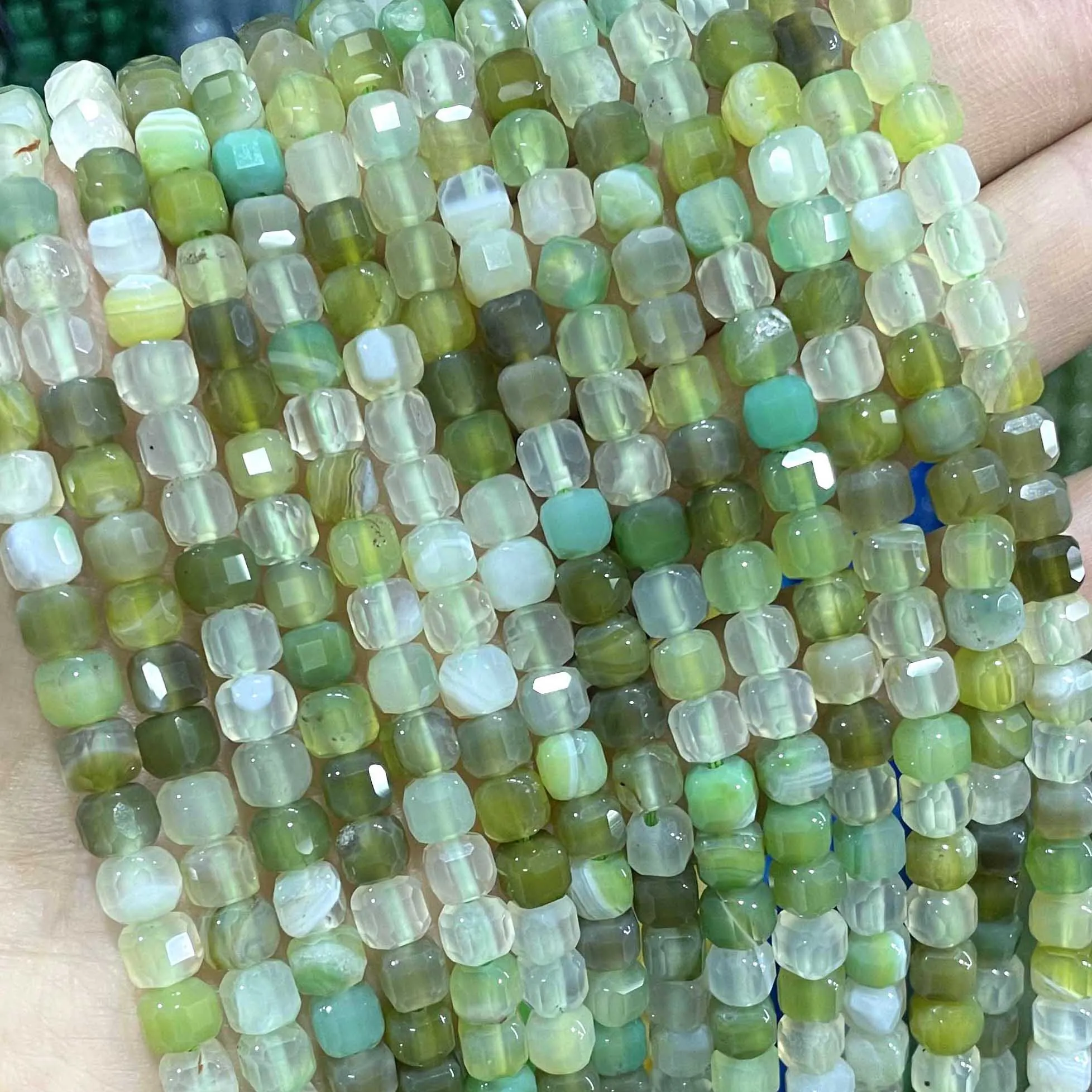 5-6MM Faceted Square Natural Stone Cube Green Striped Agates Loose Spacer Beads For Jewelry Making Diy Bracelet Accessories