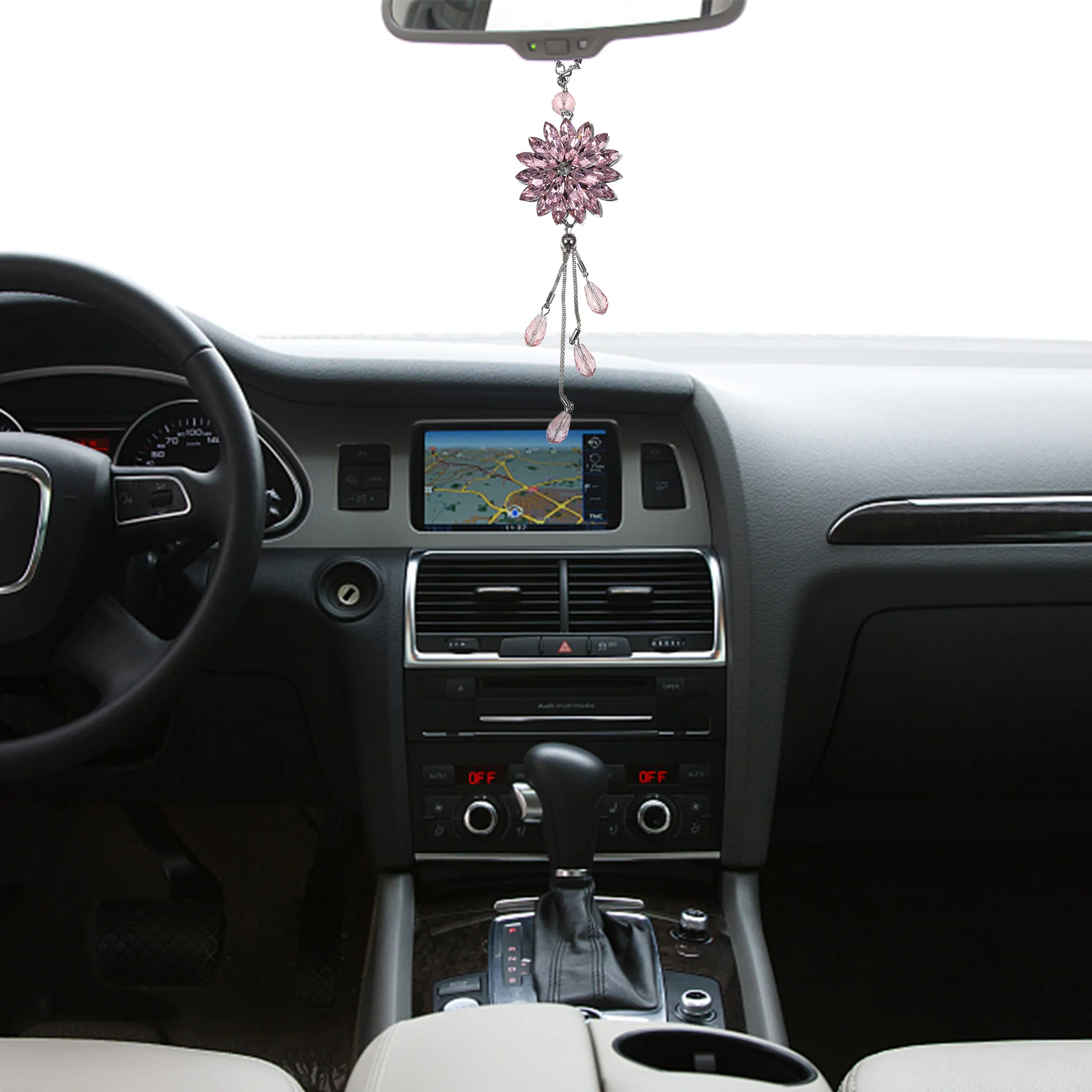

1Pcs Crystal Camellia Car Hanging Ornament Long-Lasting Decorative Pendant Rearview Mirror Crystal Hanging Adornment Stylish Car