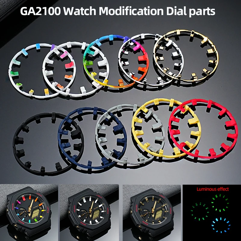 GA2100 Modificed Dial parts for Casioak G-Shock 5611 GA-2100 2110 DIY Mod Kit Watch Metal Surface Luminous Scale Ring Watch Acc