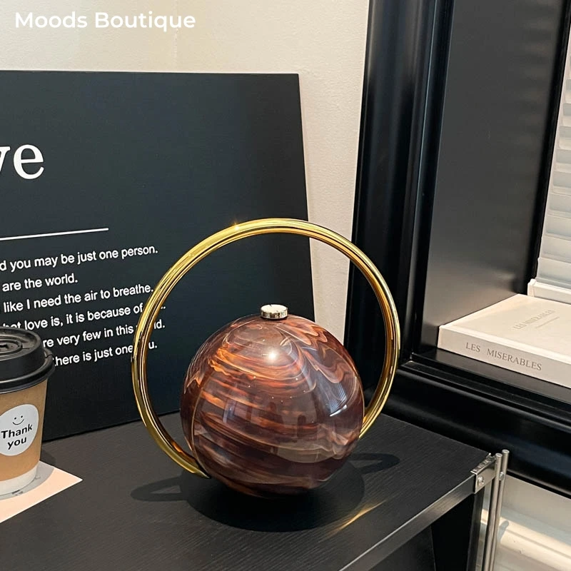 

MOODS Marble Ball Evening Clutch Purse For Women Luxurious Designer Handbags Wedding Dinner Party Elegant Round Top-handle Bags