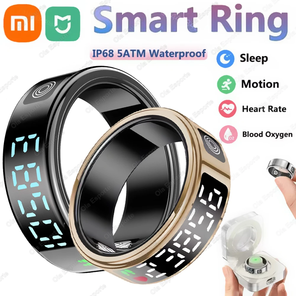 For Xiaomi Huawei New Smart Ring LED Display Screen Heart Rate Blood Oxygen Monitoring Multi Sports Modes IP68 5ATM Waterproof