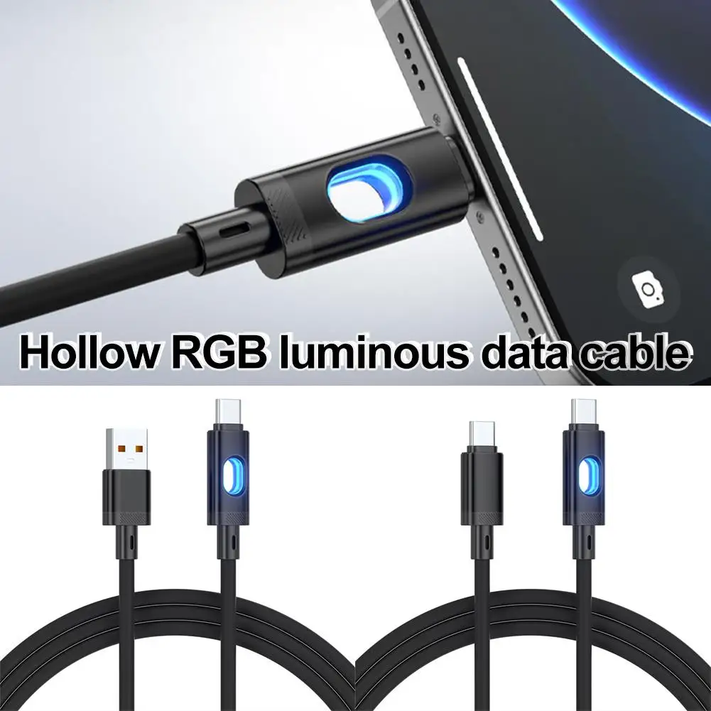 PD 60W RGB Fast Charging USB C to Type C Cable with LED Light Data Sync Charge Cord for iPhone Phone Gaming Accessories