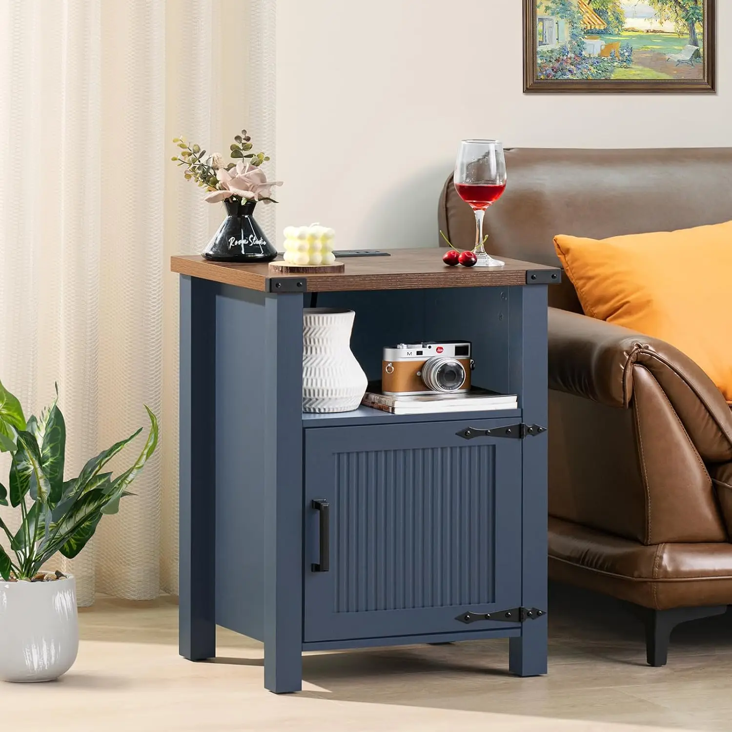 18-Inch Fluted Nightstand Set of 2 with Charging Station, Open Storage & Magnetic Door for Bedroom Side Table, Customized