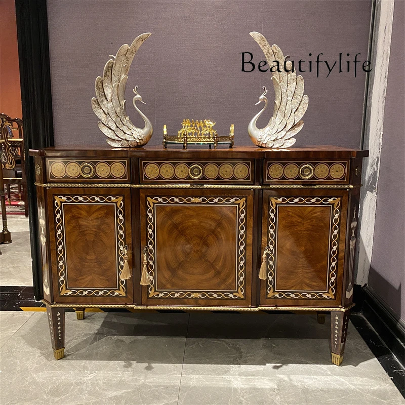 Entrance cabinet, European-style villa decorative cabinet, foyer locker, English solid wood shell inlaid back cabinet