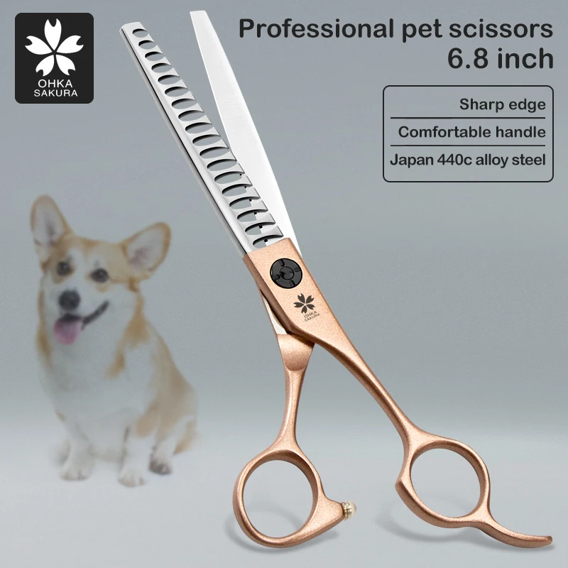 

6.8 Inch Pet Fishbone Scissors Beauty Champagne Handle Hair Trimming Scissors Dog Hair Bending Scissors