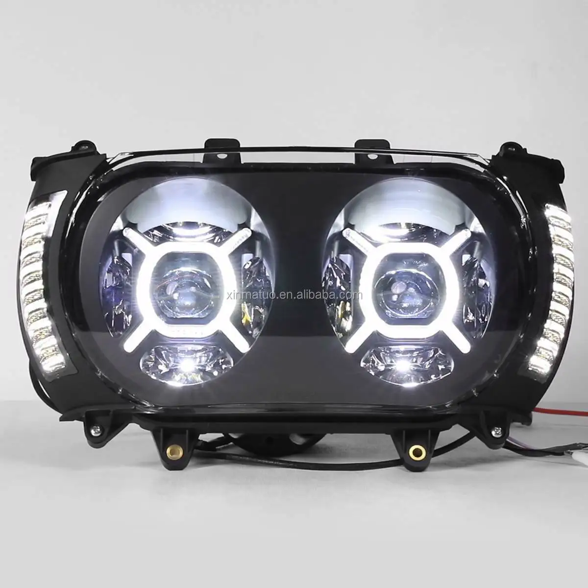 

XINMATUO XF2906D22-01-B DOT LED Dual Headlight W/ Side Lamp Fit For Harley Road Glide FLTRX 14-19 Black