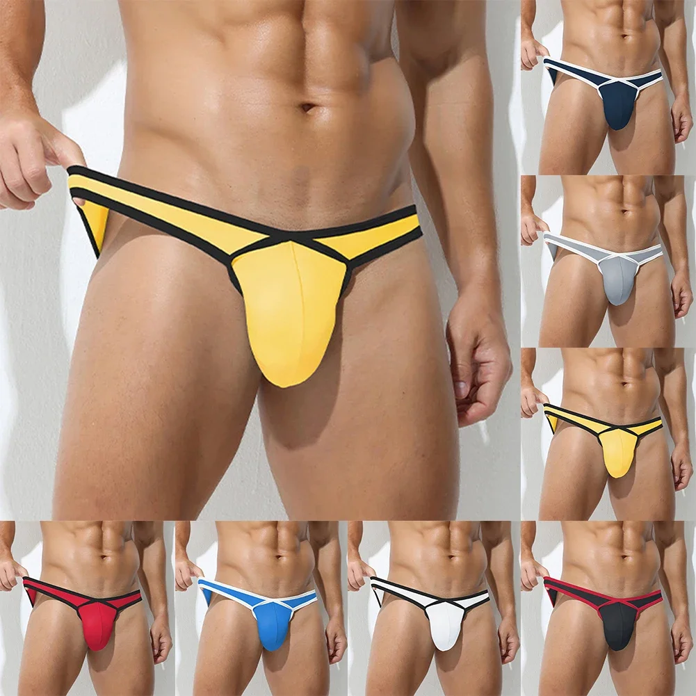 Sexy Men's Lingerie Thongs Low Waist Bulge Pouch Briefs Gays T-Back Sex Underwear Elastic Underpants Bulge Pouch G-string Thong