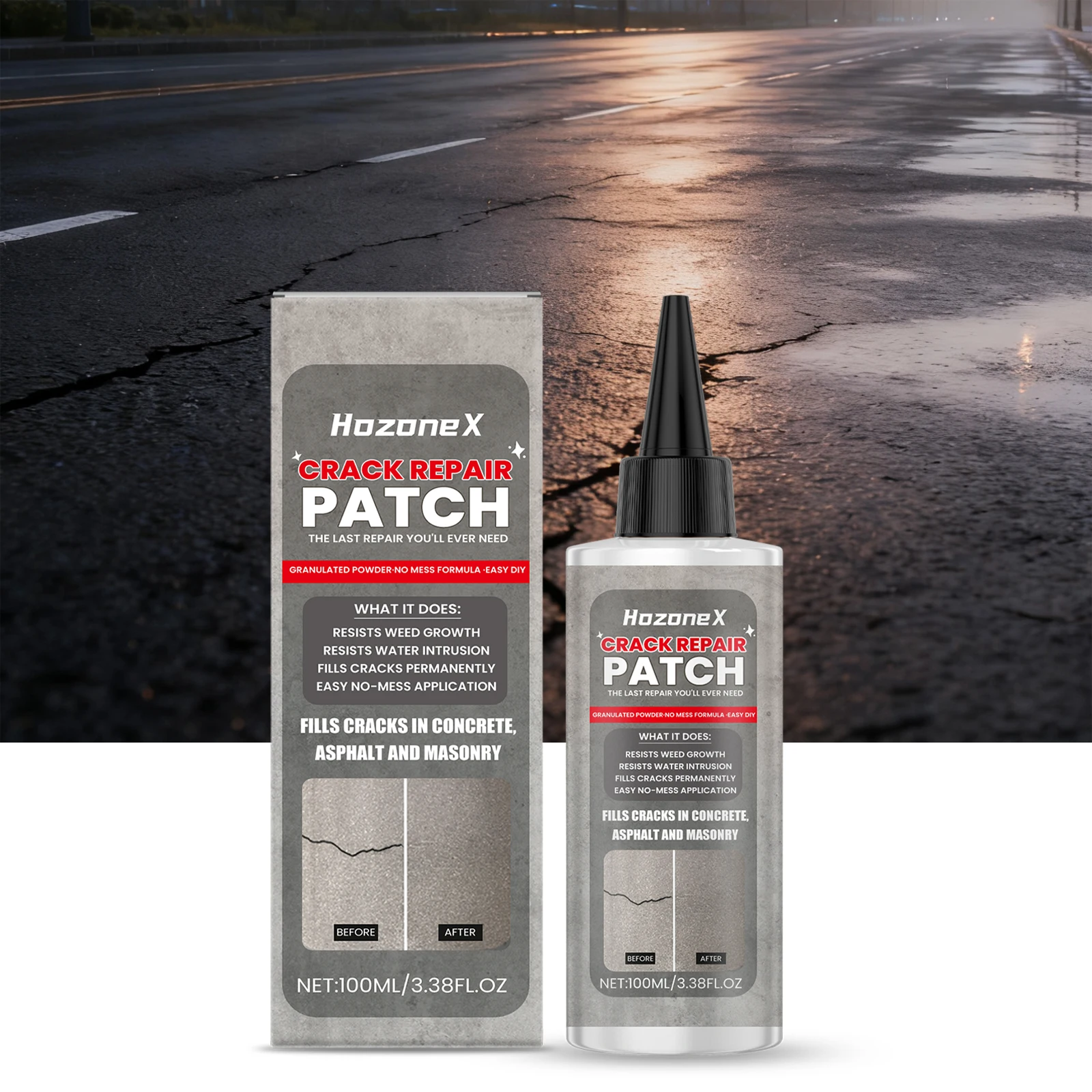 Crack Repair Agent - Bottle, Applicable to Concrete and Asphalt Waterproof Filling Durable Easy to Operate Filler, Weatherproof Driveway & Sidewalk Crack Sealant